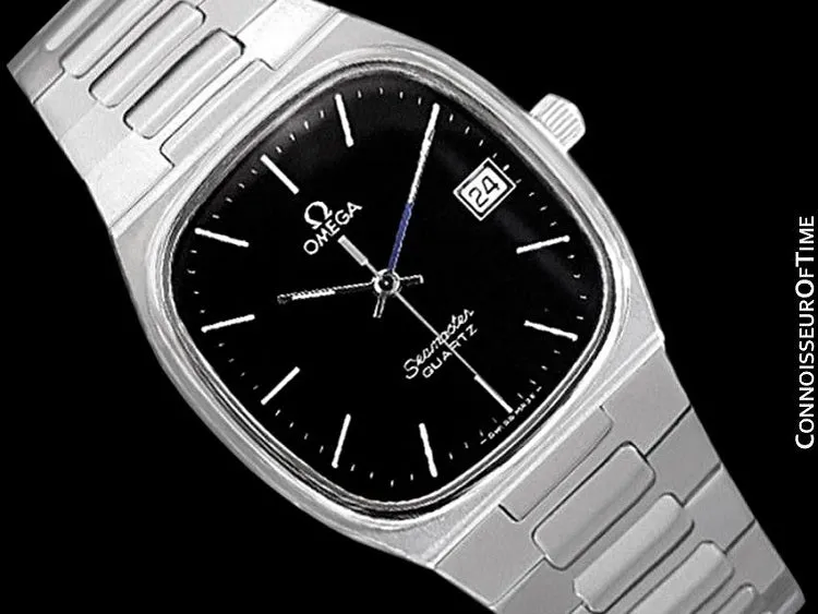 1980 Omega Seamaster Classic Vintage Mens Black Dial Quartz Watch, Date - Stainless Steel