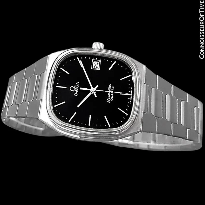 1980 Omega Seamaster Classic Vintage Mens Black Dial Quartz Watch, Date - Stainless Steel