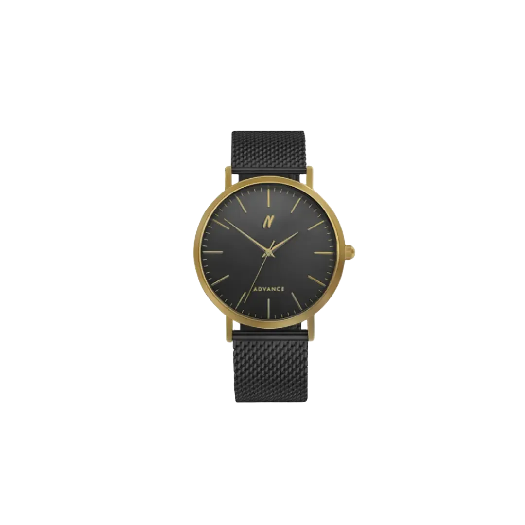 Advance King 40MM Mens Mesh Watch In Black/Yellow Gold