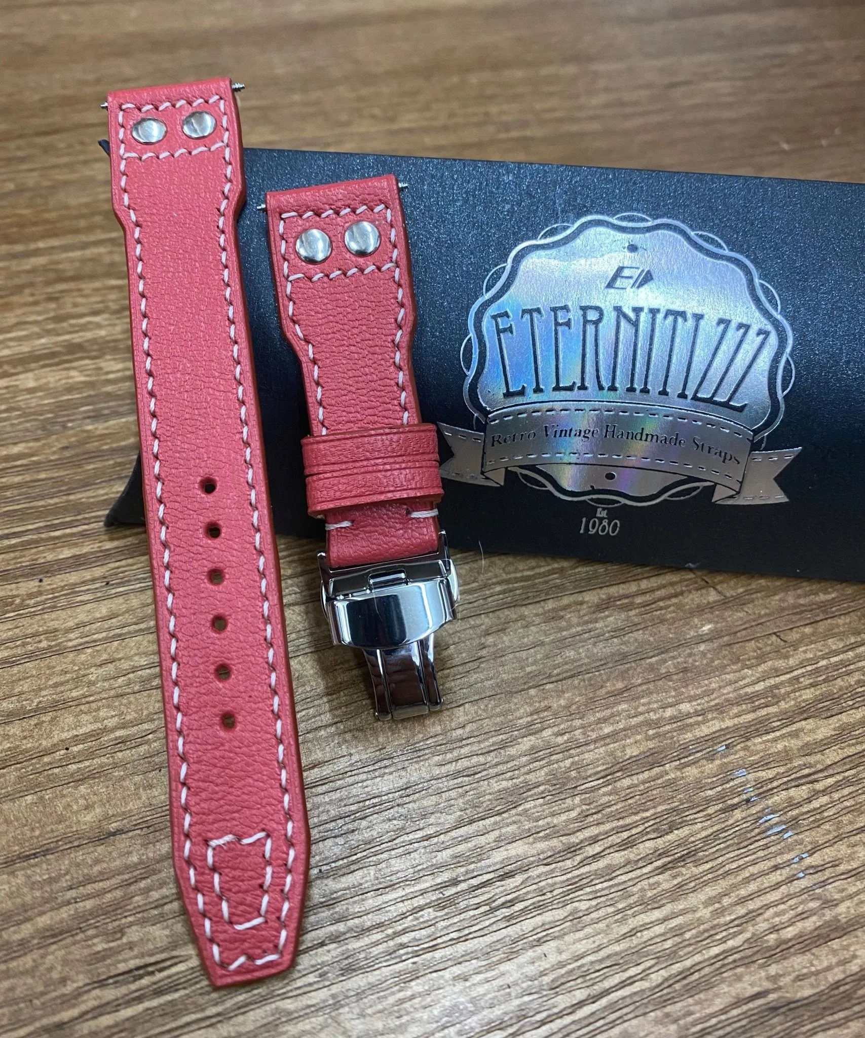 Big Pilot Watch Strap in 22mm, Red Genuine Leather Watch Straps 20mm, Pilot Band with Deployant Clasp Buckle, Handmade Christmas Gift Ideas for Aviator Watches