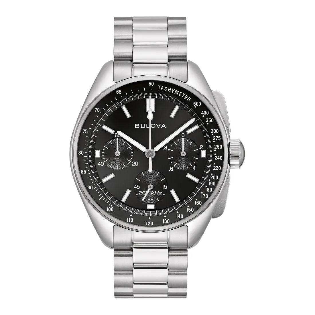 Bulova Lunar Pilot Mens Chronograph Stainless Steel Black Dial Watch