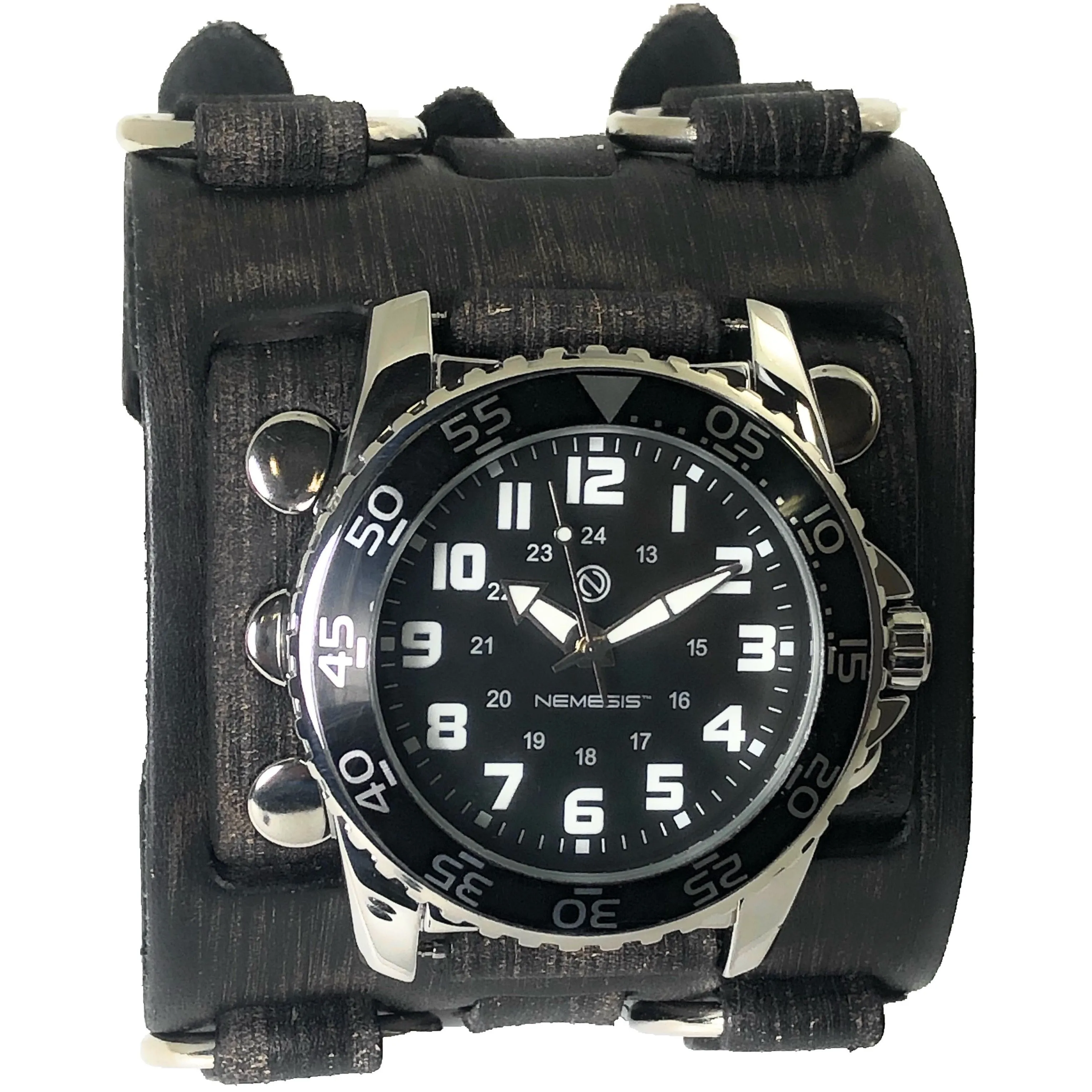 FWB257K Nemesis night super glow index 3 strips vintage leather cuff men’s watch