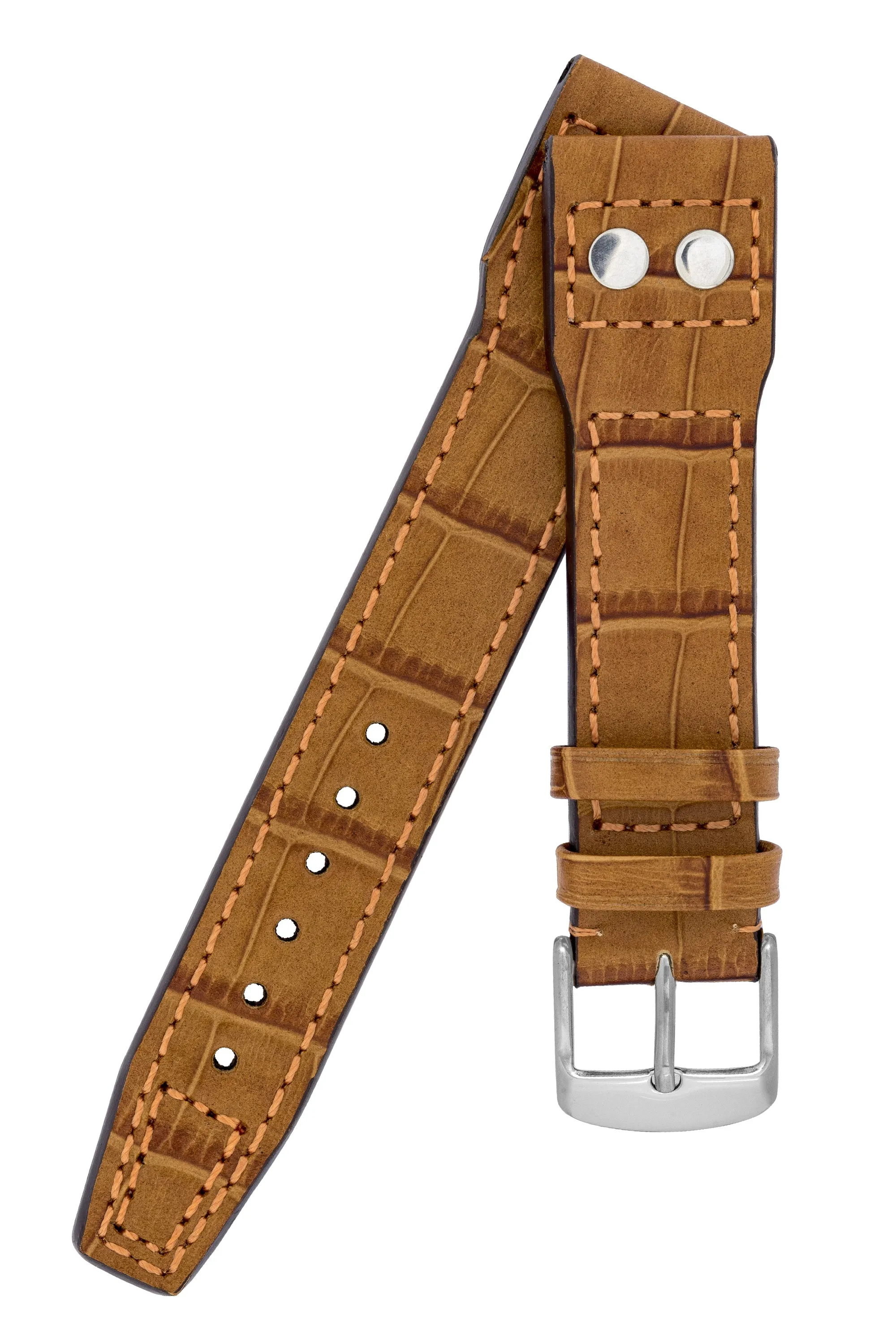 IWC-Style Aviation Alligator-Embossed Watch Strap in GOLD BROWN