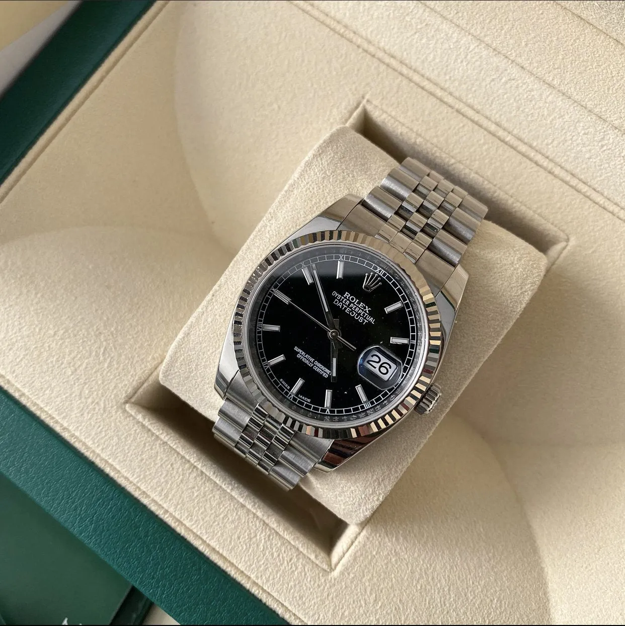 Rolex Oyster Perpetual Datejust 36 Jubilee Band Black Dial